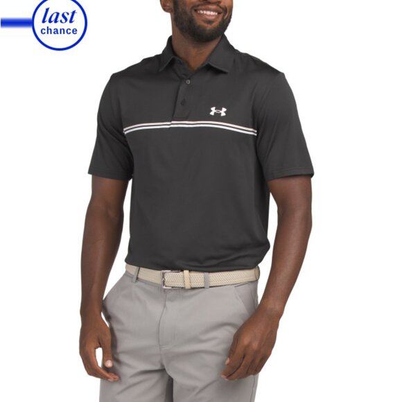 UNDER ARMOUR Black Upf 40 Playoff Stripe Front Polo - Picture 1 of 2